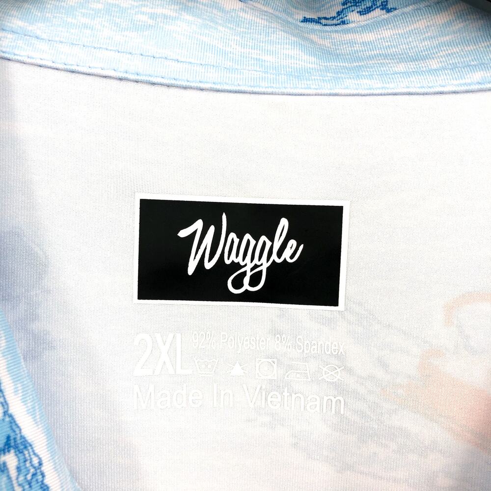WAGGLE Mens Lake Life Golf Polo Shirt 2XL XXL Blue Print Short Sleeve NWT - Picture 9 of 11